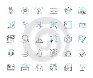 Partnership enterprise linear icons set. Collaboration, Synergy, Alliance, Trust, Joint venture, Cooperation, Loyalty