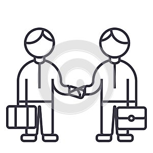 Partnership handshake,working together vector line icon, sign, illustration on background, editable strokes