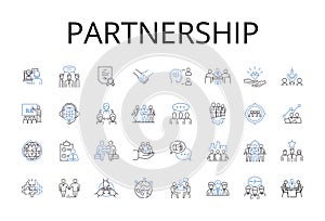 Associazione linea icone. cooperazione amicizia, moglie amicizia partecipazione 