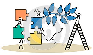 Partnership puzzle vector person business illustration teamwork concept. Piece team cooperation connect jigsaw solution together.