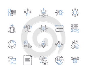 Partnership relation outline icons collection. Alliance, Cooperation, Accord, Connection, Teamwork, Association, Bond