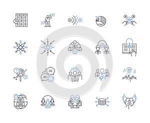 Partnership relation outline icons collection. Alliance, Cooperation, Accord, Connection, Teamwork, Association, Bond