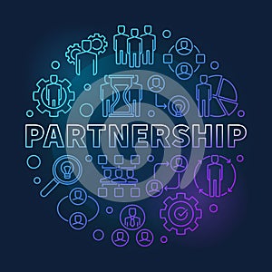 Partnership vector round blue linear illustration