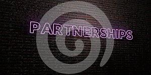 PARTNERSHIPS -Realistic Neon Sign on Brick Wall background - 3D rendered royalty free stock image