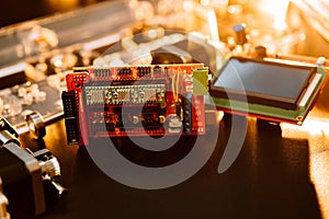 Parts for assembly cnc machine. Display and arduino board for controlling the machine