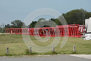 Parts of a giant construction crane for building a wind turbine, Heerhugowaard