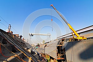 parts of hull ship are being assembled