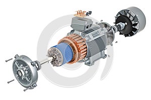 Parts of industrial electric motor, 3D rendering