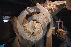 Interior of old water mill .