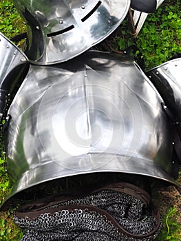 Parts of a knight\'s armor from the Middle Ages