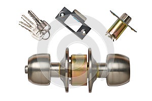 parts of silver door knob locks isolated