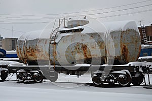Parts of the snowy freight railcar