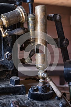 Parts of a steam engine in close-up shows the technology and aesthetics