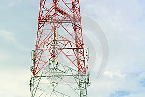 Parts of the telecommunication towers with blue sky with clouds, Parts of telecommunication tower with blue sky