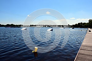 Parts of the water ski slope or teleski in the Zegerplas