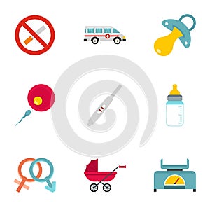 Parturition icons set, flat style