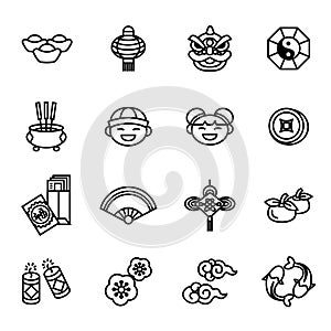 Chinese New Year icon set. Thin Line Style stock vector.