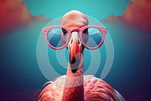 animal bird flamingo feather sunglasses party hipster summer pink tropical. Generative AI.