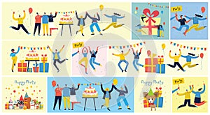 Party background. Happy group of people jumping on a bright background. The concept of friendship, healthy lifestyle