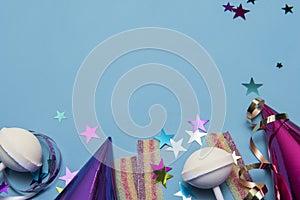 Party background image with party hats, string and colourful sweets