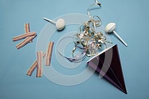 Party background image with party hats, string and colourful sweets