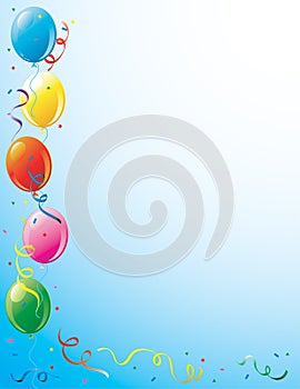 Party balloons and confetti border
