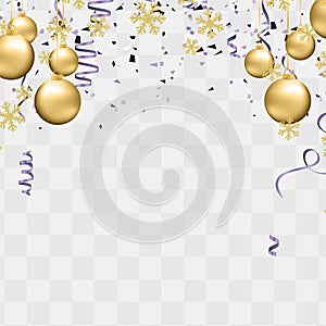 Party balloons illustration. Confetti and ribbons flag ribbons, Merry Christmas Party xmas Poster and Happy New Year