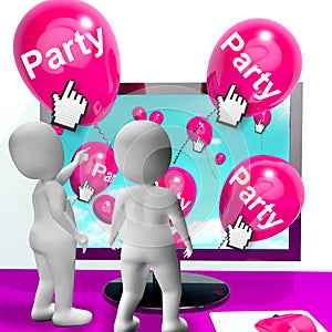 Party Balloons Represent Internet Parties and Invitations photo