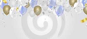 Party banner with blue balloons background. grand Opening Card luxury greeting rich