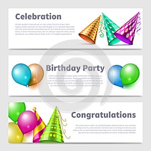 Party banners template vector realistic party hats photo