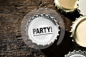 Party or celebration concept with bottle tops