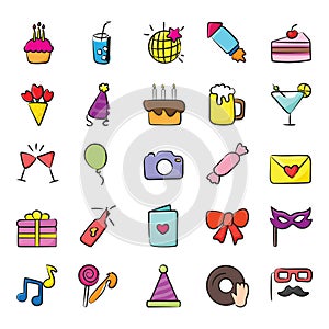 Party And Celebration Doodle Icons