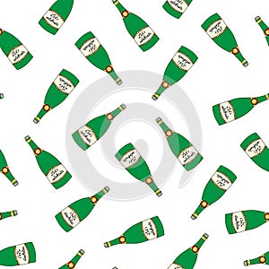 Party Champagne bottles celebration seamless vector pattern. Repeating multidirectional background. Hand drawn sparkling