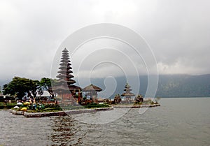 Party cloudy weather on the lake, Pura ulun danau beratan, Bedugul. Bali