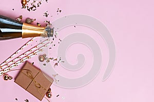 Party composition on pink background with place for text.