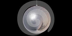 Silver mirror disco ball in a black background, 3d illustration