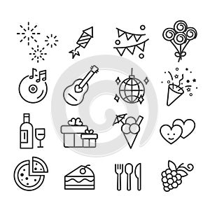Party or congratulations concept icon set isolated. Modern minimal outline