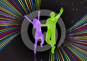 Party couple on a retro striped background