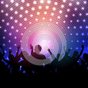 Party crowd on disco lights background