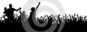 Party crowd vector, cheerful silhouette, cheers sport.