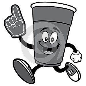 Party Cup Running with Foam Finger Illustration