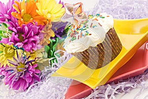 Party Cupcake with Colorful Flowers