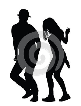 Party dancer couple in love silhouette, urban boy and girl vector illustration isolated.