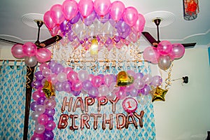 Party decoration. Colourful balloons birthday decoration. Birthday decorations. A lot of balloons. Children birthday. Birthday