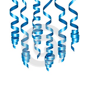 Party decorations blue streamers or curling party ribbons. Vector illustration