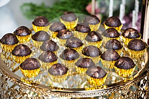 Party decorations; Candy table, table with various sweets and cakes