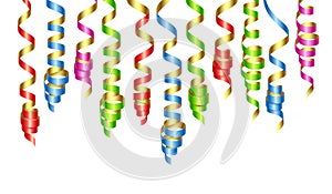 Party decorations color streamers or curling party ribbons. Vector illustration