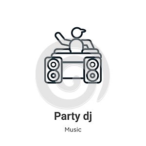 Party dj outline vector icon. Thin line black party dj icon, flat vector simple element illustration from editable music concept