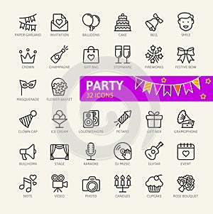 Party elements web icon set - outline icon set