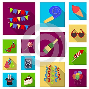 Party, entertainment flat icons in set collection for design. Celebration and treat vector symbol stock web illustration